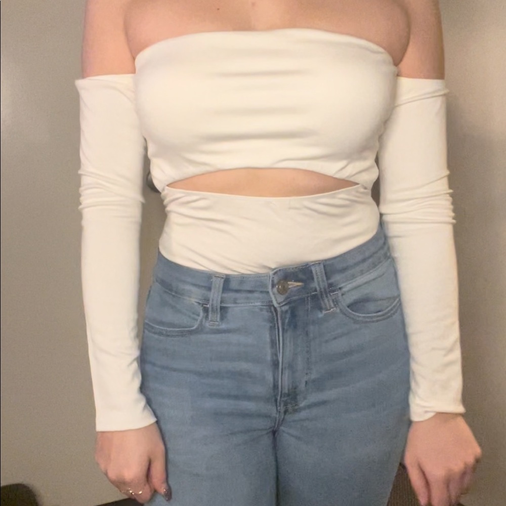 Fashion Nova white, long sleeved body suit